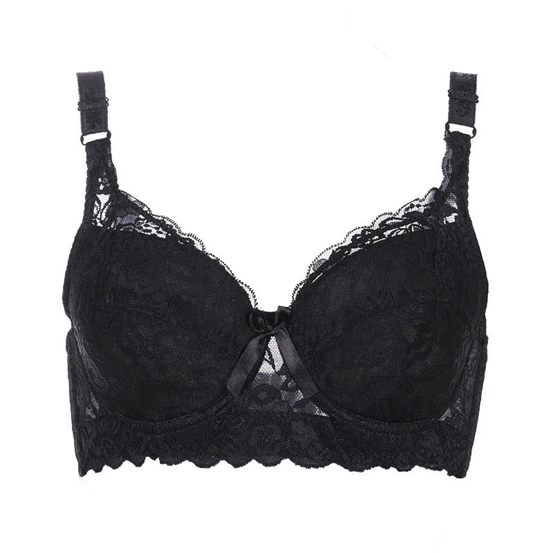 Plus Size Lace Bras for Women's Bralette Crop Top Underwear Female Sexy Lingerie Wide Shoulder Straps Underwired Push Up Bra