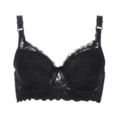 Plus Size Lace Bras for Women's Bralette Crop Top Underwear Female Sexy Lingerie Wide Shoulder Straps Underwired Push Up Bra