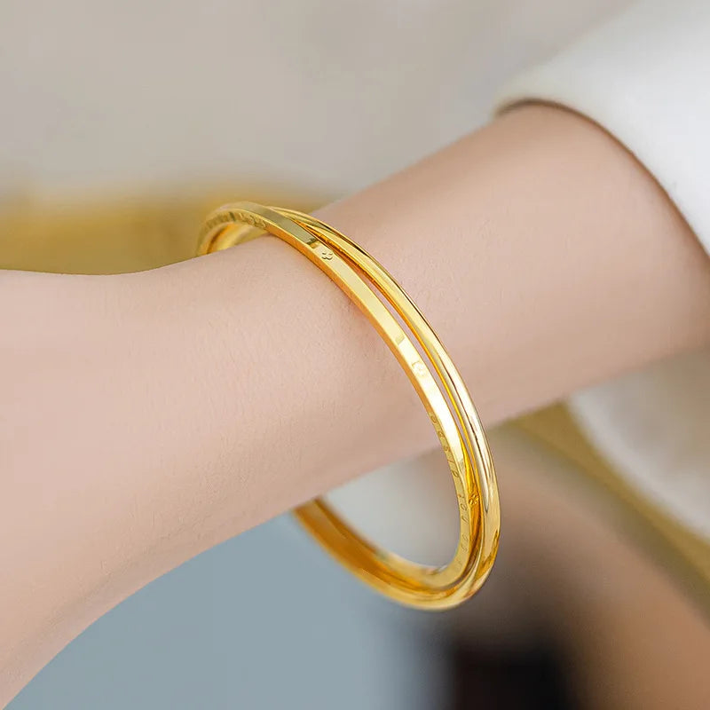 18K Gold Women's Double Chain Letter Design Bracelet, AU750 Pure Gold, Light Luxury Fashionable Elegant and Versatile Jewelry