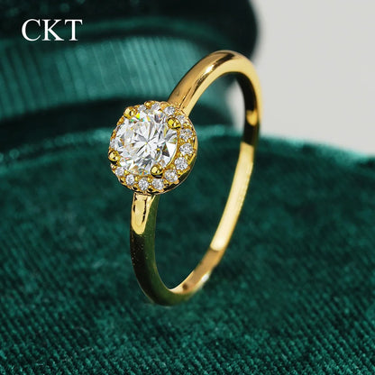 CKT Luxury Round Rings for Women Round 18K Gold 0.5ct Diamond Moissanite Ring Wedding Fine Jewelry Gift