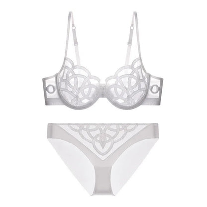 Women's Sexy Underwear Bra Female Hollow Out Thin Cotton Rabbit Ear Cup Soft Breathable Gathering Lace Large-sized Bra Everyday
