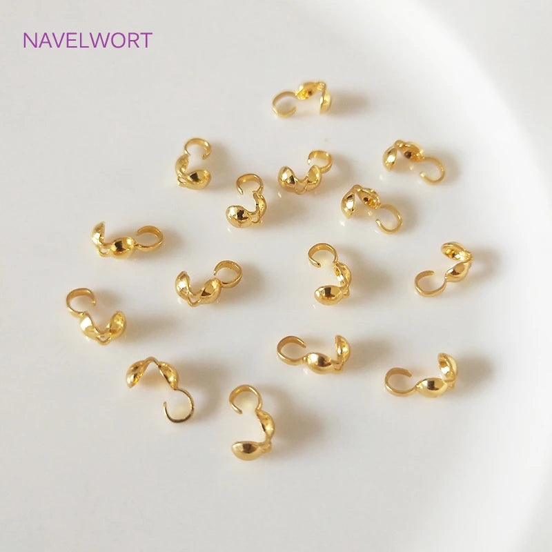 Jewellery Making Supplies Findings Thickened 14k/18k Real Gold Plating 4MM Double-Cup Bead Tip Crimp Cover for DIY