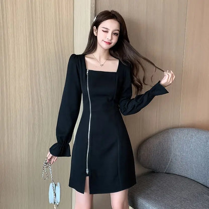 Plus Size Dresses For Women Casual Youth On Sale Clearance Korean Style Elegant Party Luxury Hot Woman Long Sleeve Dress Zipper