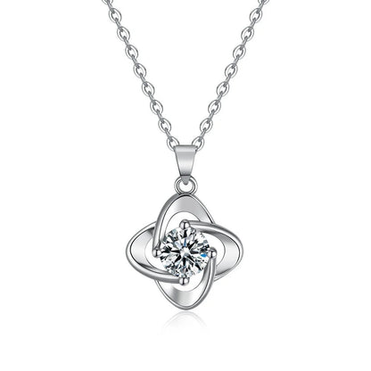 CKT 18k White Gold 1ct Moissanite Diamond Necklace Pendant for Women's Fashion Classic Platinum Pt950 Four-leaf Clover Jewelry