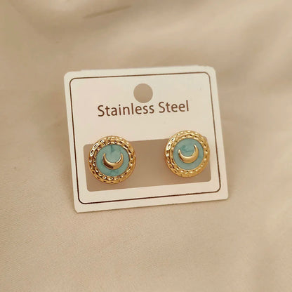 Charming round moon colored enamel gold-plated 18K women's earrings, high quality waterproof earrings, wife's gift
