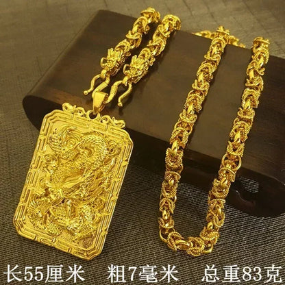 Dragon Pendant AU750 Gold Necklace - Guanyin 18K Pendant Necklace, Bold and Stylish Jewelry Gift for Men and Women
