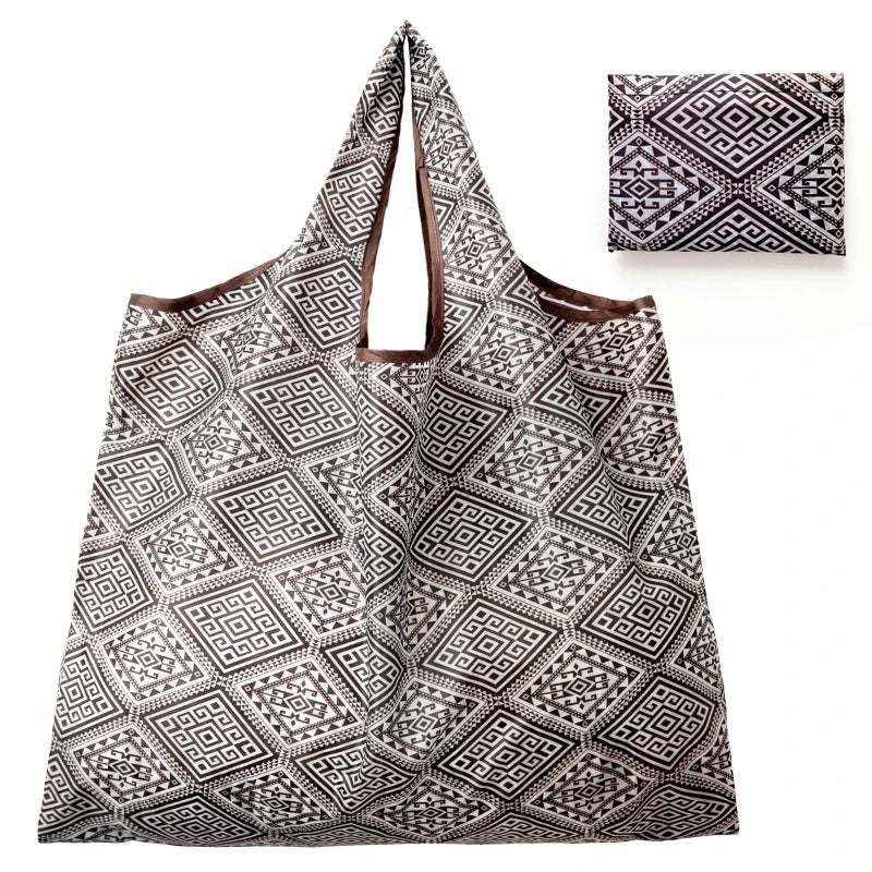 BIG Eco-Friendly Folding Shopping Bag Reusable Portable Shoulder Handbag for Travel Grocery Fashion Pocket Tote