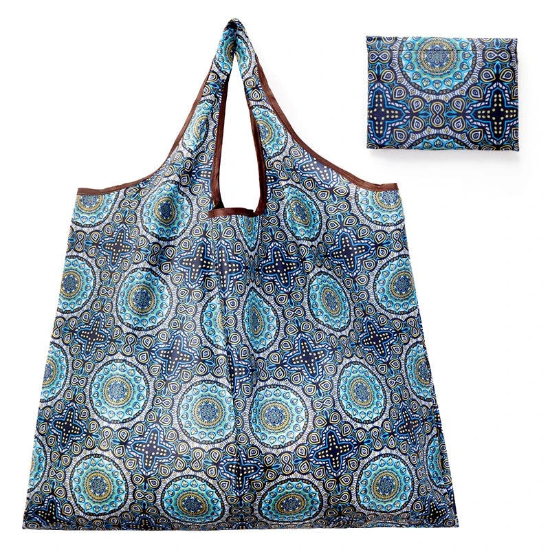 BIG Eco-Friendly Folding Shopping Bag Reusable Portable Shoulder Handbag for Travel Grocery Fashion Pocket Tote