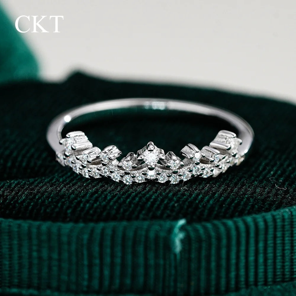 CKT 100% 18k White Gold Hip-hop Crown Ring Women's Platinum Pt950 Wedding Bands Ring Diamond Moissanite Jewelry