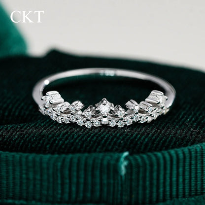 CKT 100% 18k White Gold Hip-hop Crown Ring Women's Platinum Pt950 Wedding Bands Ring Diamond Moissanite Jewelry