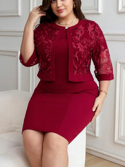 L-5XL Plus Size Clothes Dresses Women Robes Summer 3/4 Sleeve Street Style Casual 3XL 4XL Big Size Lace Midi Dress Oversize