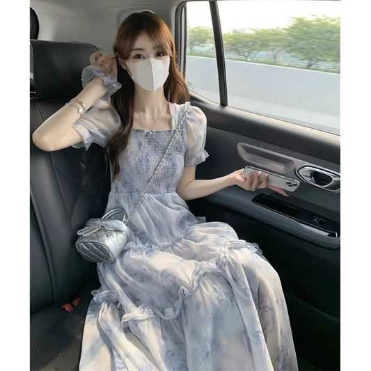 High Quality Hot Selling Wholesale Plus Size Summer New Gentle Style Floral Long Skirt Slim Fit Sweet Princess Dress Women Y2K