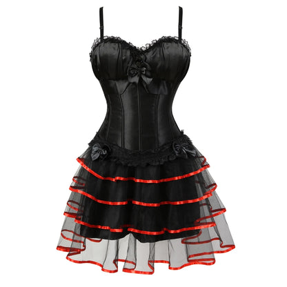 Burlesque Corset Dresses for Women Plus Size Sexy Corset Lingerie Top With Cup Black Sexy Lace Corset Dress With Straps