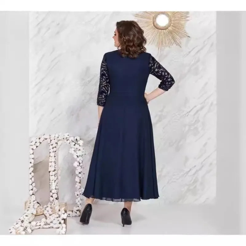 Spring and Summer New Large-size Women's Dress Splicing Lace Chiffon Slim-fit High-end Dress Dresses for Women 2022 Plus Size