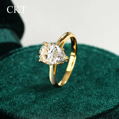CKT Luxury 18K Gold Ring for Women Embellished with 2ct Diamond Moissanite Rings Wedding Fine Jewelry