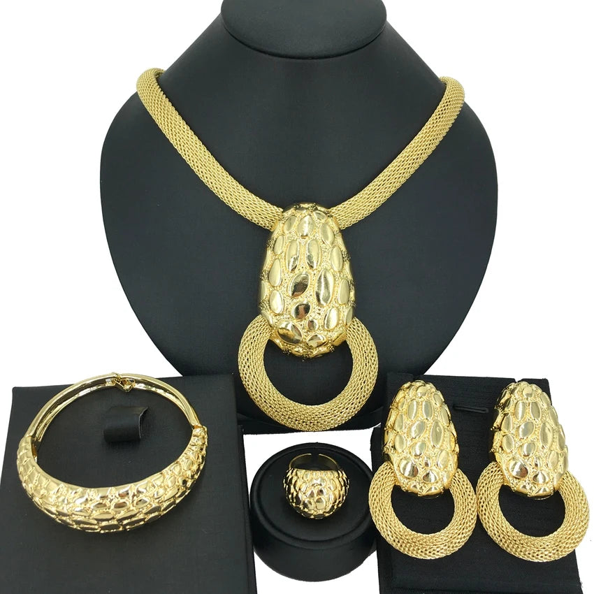 High Quality Big Pendants Newest Dubai Gold Plated Jewelry Set Women's Exquisite Wedding Banquet Dating Jewelry Set FHK14092