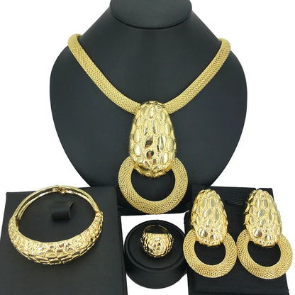 High Quality Big Pendants Newest Dubai Gold Plated Jewelry Set Women's Exquisite Wedding Banquet Dating Jewelry Set FHK14092