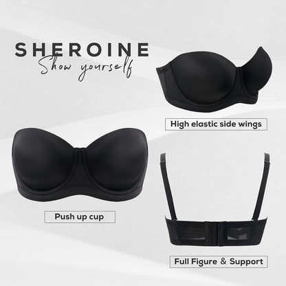 Sheroine Plus Size Strapless Bra Push Up Underwire Full Coverage Light-Padded Bras for Big Breasts Smooth & Comfort with Support
