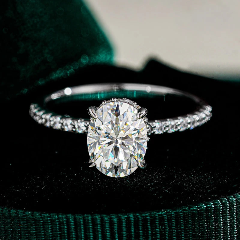 Engagement 18K White Gold Women Wedding Band 1/2/3CT VVS1 D Color Oval Moissanite Diamond Girl Birthday Gift PT950 Fine Jewelry