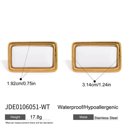 Uworld Classic Fashion 18K Gold Color Plated Red Agate Square Earrings Hypoallergenic Waterproof Stainless Steel Women Jewelry