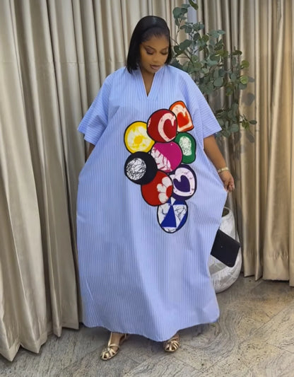 African Plus Size Dresses for Women 2025 Spring Autumn V-neck Half Sleeve Wedding Party Evening Christmas Long Dress Robes Gowns