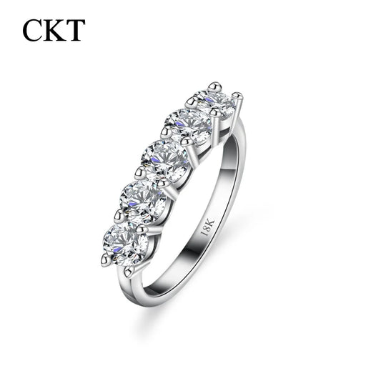 CKT 18k White Gold Diamond Moisanite Ring Women's Platinum Pt950 Rings Five-Star Princess Ring Crown Ring Wedding Bands Jewelry