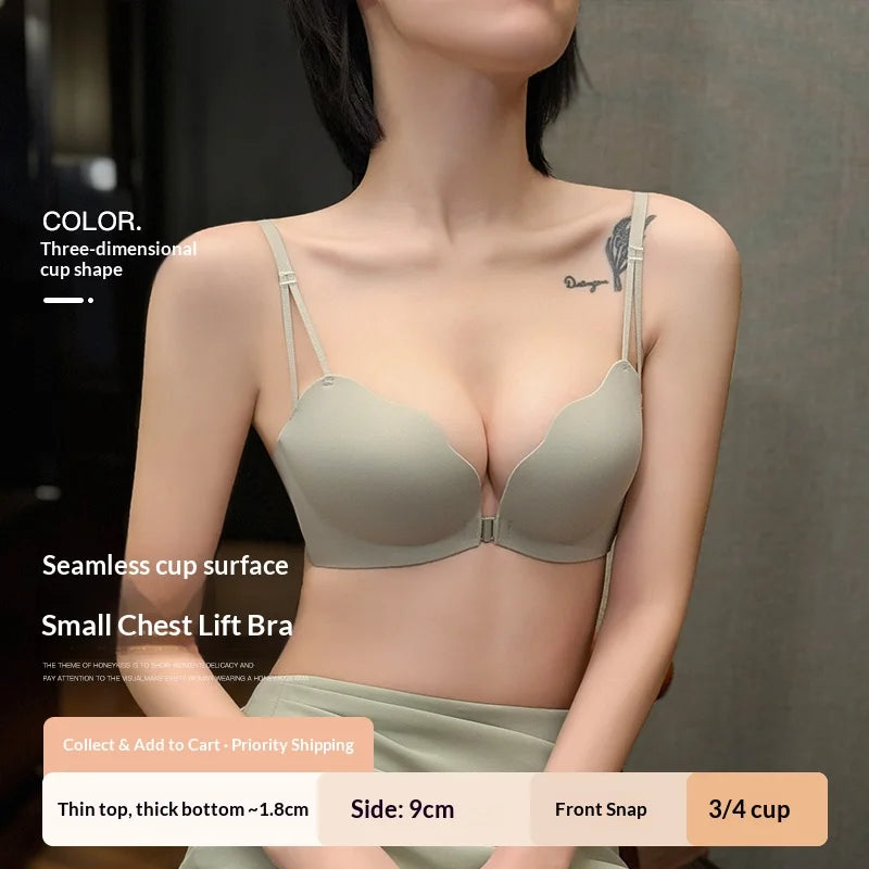 Front-Closure Backless Bra for Women: Small-Cup, Pushing-Up, Lifting, Seamless, Wire-Free, Breathable, And Comfortable