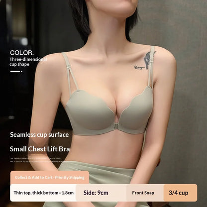 Front-Closure Backless Bra for Women: Small-Cup, Pushing-Up, Lifting, Seamless, Wire-Free, Breathable, And Comfortable