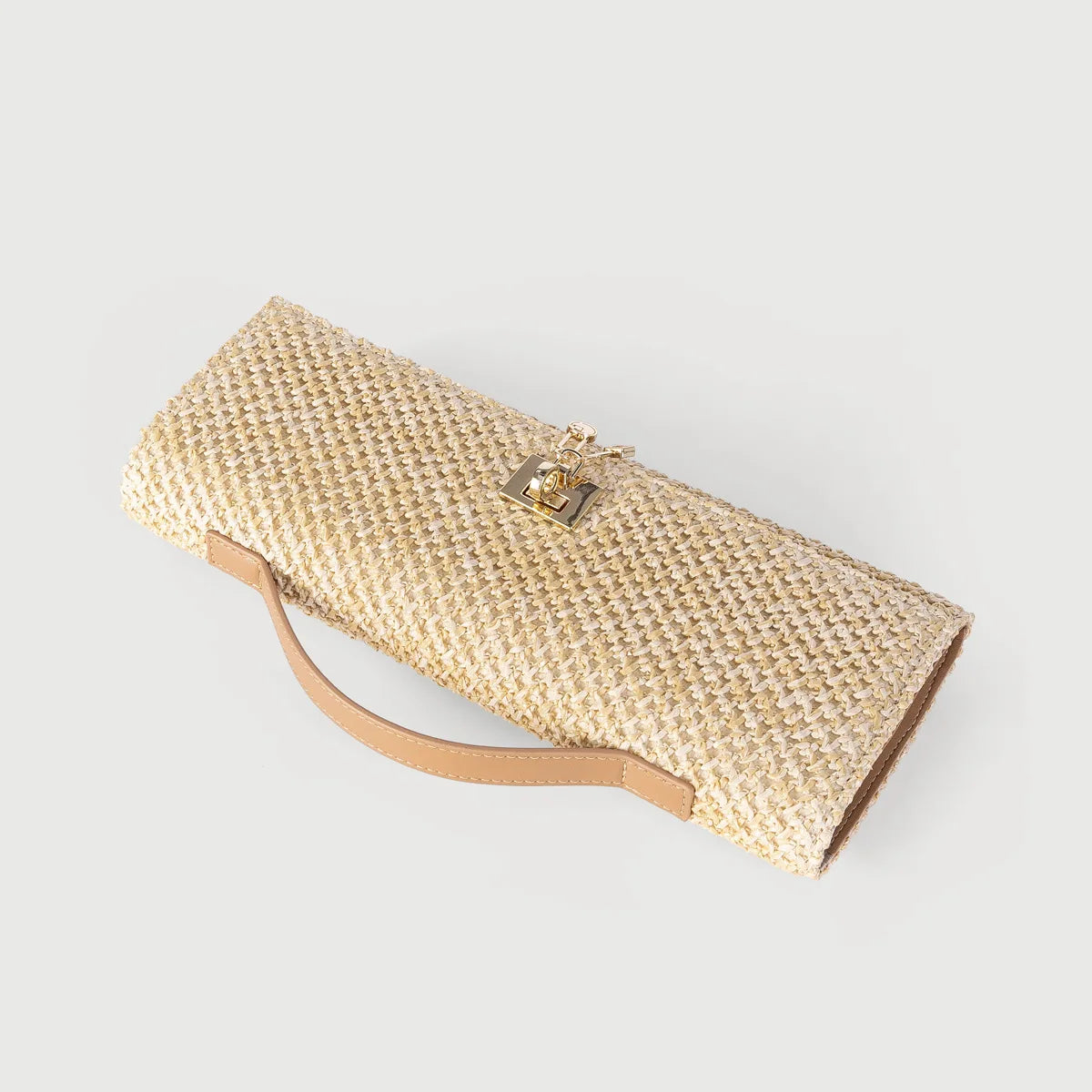 Straw Woven Clutch Bag with Top Handle, Gold Chain Crossbody Purse, Summer Beach Bag with Lock Closure for Women Party, Wedding