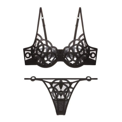Women's Sexy Underwear Bra Female Hollow Out Thin Cotton Rabbit Ear Cup Soft Breathable Gathering Lace Large-sized Bra Everyday