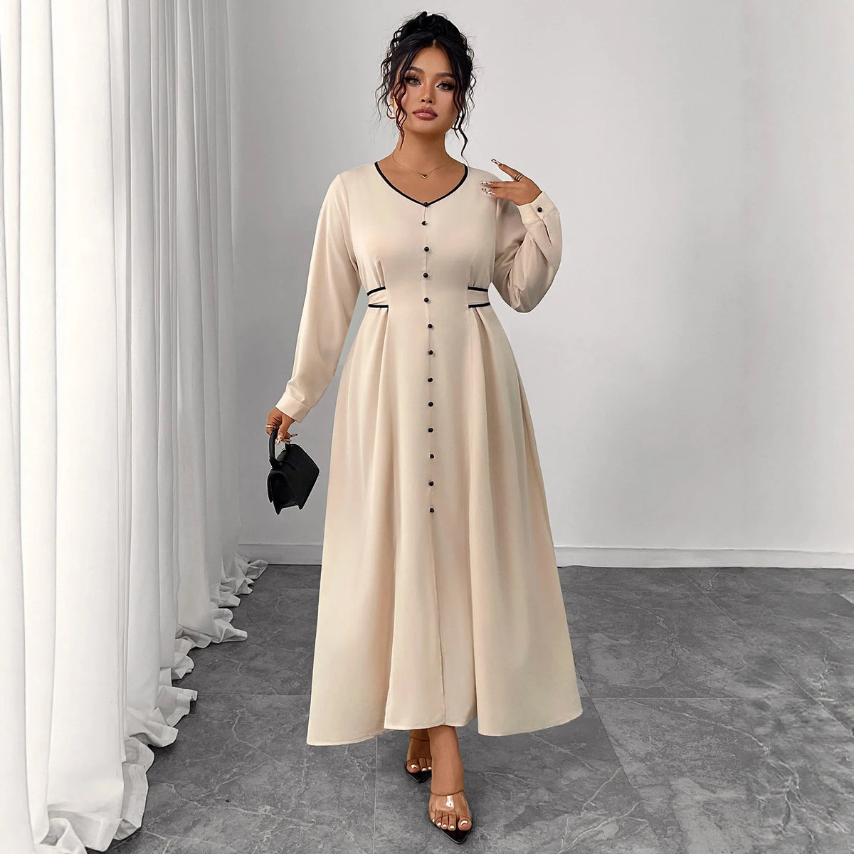 Plus Size Dress Slim Temperament Long Sleeve Lace-up Women's Banquet Dress