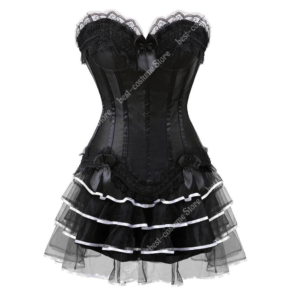 Burlesque Corset Dresses for Women Plus Size Sexy Corset Lingerie Top With Cup Black Sexy Lace Corset Dress With Straps