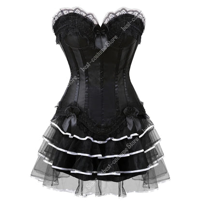 Burlesque Corset Dresses for Women Plus Size Sexy Corset Lingerie Top With Cup Black Sexy Lace Corset Dress With Straps