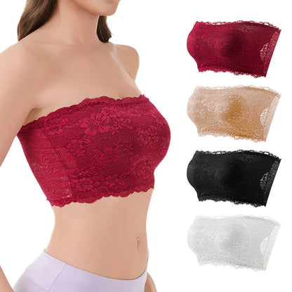 Plus Size Lace Bra Women Strapless Sexy Bra Comfortable Breathable Summer Sports Bra With Elastic Chest Strap