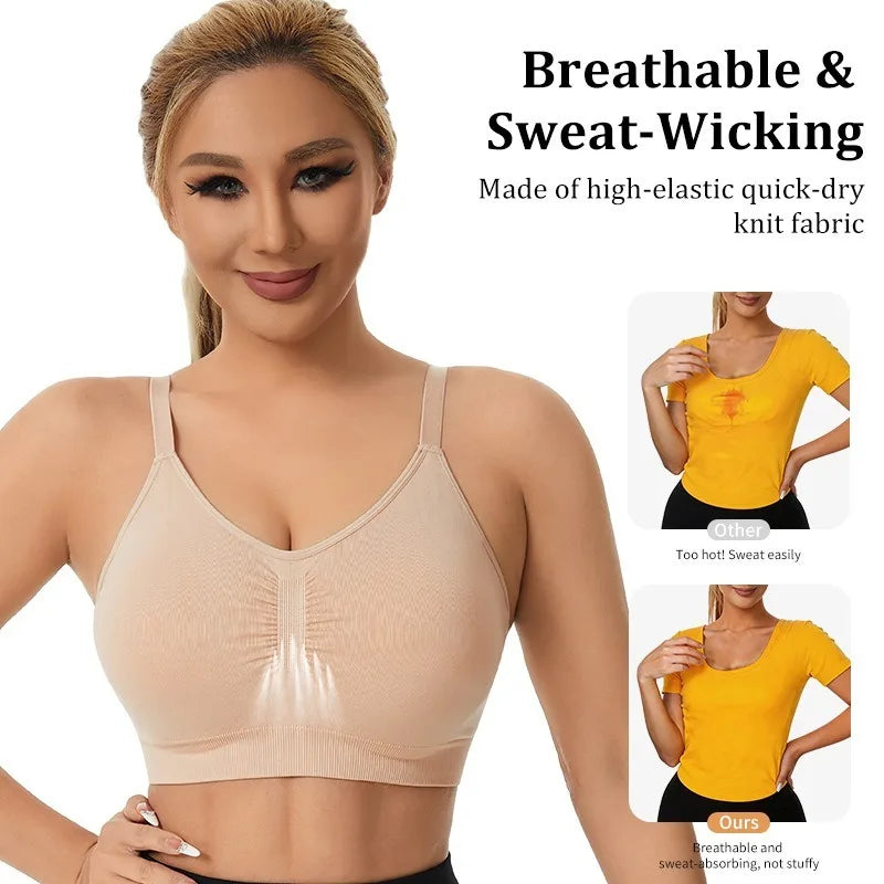 Plus Size Seamless Sports Bra Wireless Push Up Padded Beauty Back Breathable Yoga Gym Workout Brassiere S-XXXL