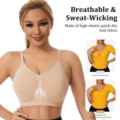 Plus Size Seamless Sports Bra Wireless Push Up Padded Beauty Back Breathable Yoga Gym Workout Brassiere S-XXXL