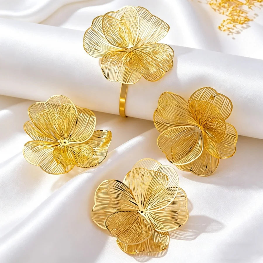 Aesthetic Gold Color Big Flower Jewelry Set Filigree Floral Statement Jewelry Women Street Style & Date Night Wear All Season