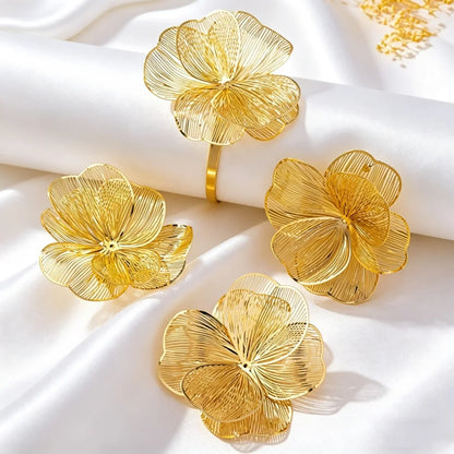 Aesthetic Gold Color Big Flower Jewelry Set Filigree Floral Statement Jewelry Women Street Style & Date Night Wear All Season