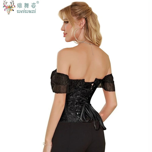 Plus Size Women's Corset Overbust Charming Lace Off-the-shoulder Crop Tops Sexy Shapewear Vintage Court Bustiers Tummy Control