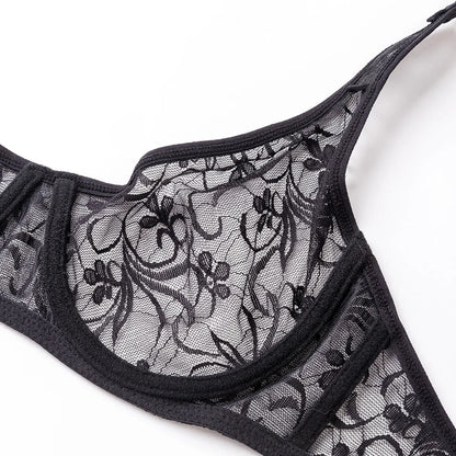 Bra For Womens Underwear Lace Bra Underwire BH Hollow Out Embroidery Perspective Sexy Lingerie Tops Plus Size Brassiere