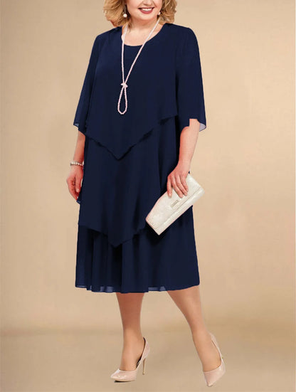 Plus Size Elegant Chiffon Dress Women's Irregular Layered Hem Flowy Midi Dress Fashion Party Wedding Guest Summer O-neck Dresses