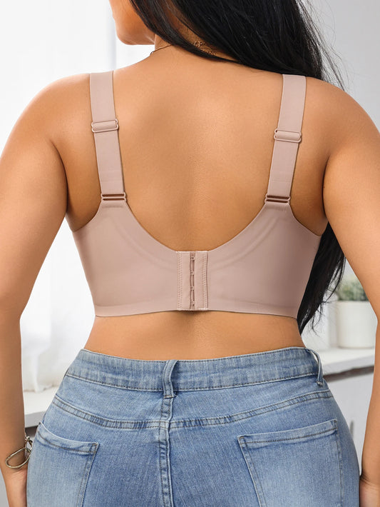 Plus size seamless jelly gel solid color full coverage anti splash anti sagging bra, super large comfortable high elastic underw