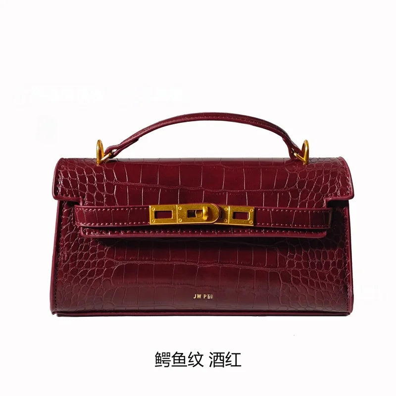 New product JWPEI box-style handbag with crocodile pattern - rectangular bag, single shoulder strap, small square bag