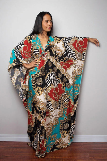 Plus Size Dresses Womens Caftan Floral Print Kaftan Dress Short Sleeve Swimsuit Cover up Loungewear for Summer