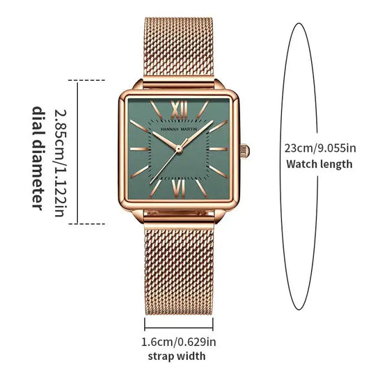 Japan Quartz Movement Green Dial Roman Square Watches Case Stanless Steel Fashion Wristwatch Ladies Rose Gold Watches For Women