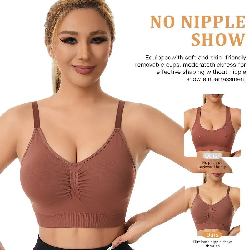 Plus Size Seamless Sports Bra Wireless Push Up Padded Beauty Back Breathable Yoga Gym Workout Brassiere S-XXXL