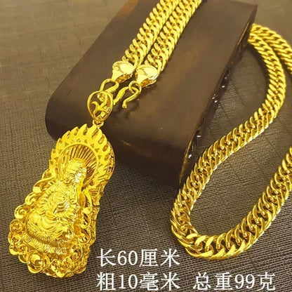 Dragon Pendant AU750 Gold Necklace - Guanyin 18K Pendant Necklace, Bold and Stylish Jewelry Gift for Men and Women