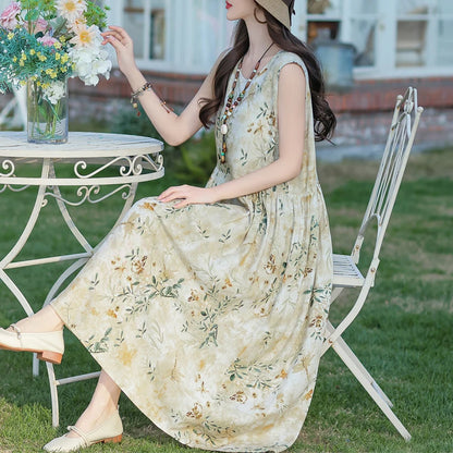 Plus Size Women Dress 2025 Summer Long Dress Vintage Loose Casual Elegant  Sleeveless Dress Women
