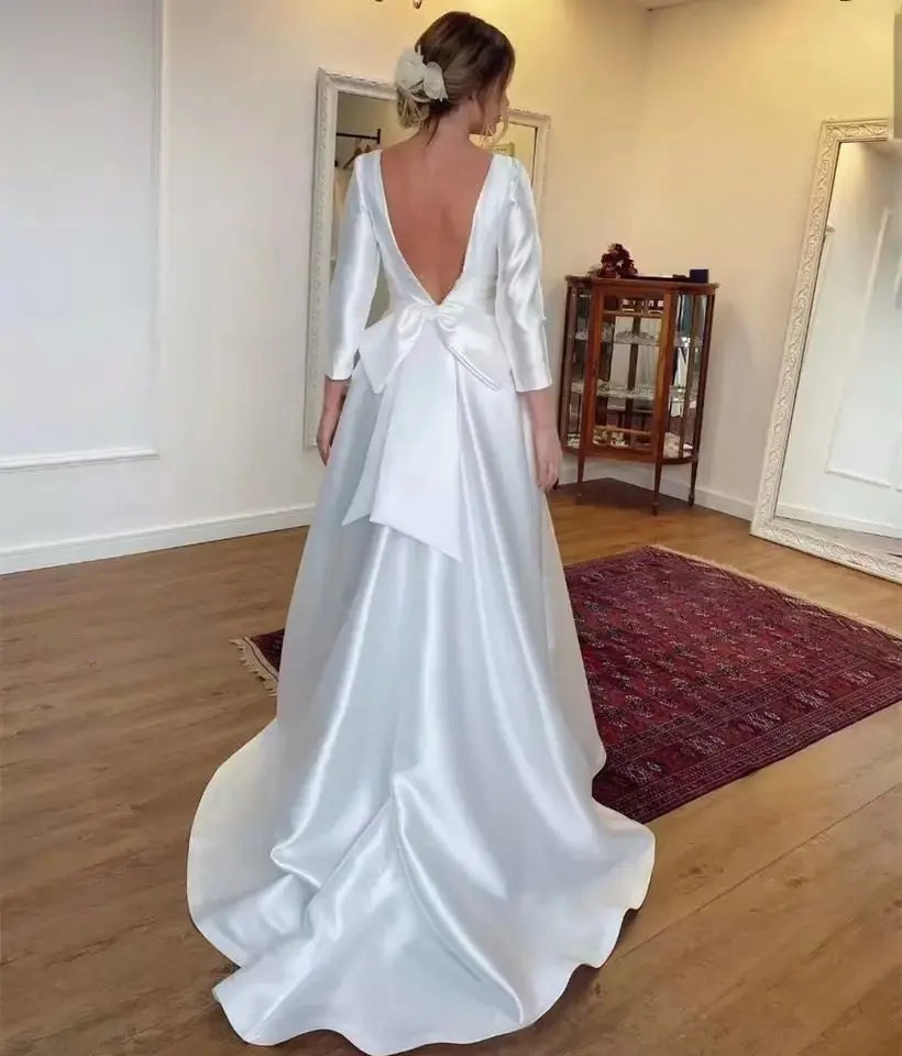 Plus Size Wedding Dress 3/4 Sleeve V-Neck Elegant Dresses For Bridal Gown Backless Vestido De Noiva