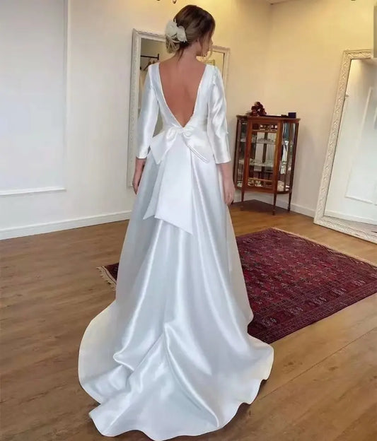 Plus Size Wedding Dress 3/4 Sleeve V-Neck Elegant Dresses For Bridal Gown Backless Vestido De Noiva